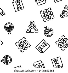 Scrum Agile Seamless Pattern Vector Linear Pictograms. Black Contour Illustrations