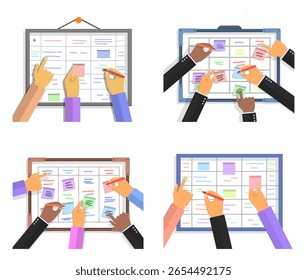 Ilustración de la placa de recorte que muestra la integración del ciclo del proyecto con la metodología ágil Comentarios de equipo Diseño de papel de negocios Gestión de conceptos Flujo de calidad Grupo de actividad atraso

