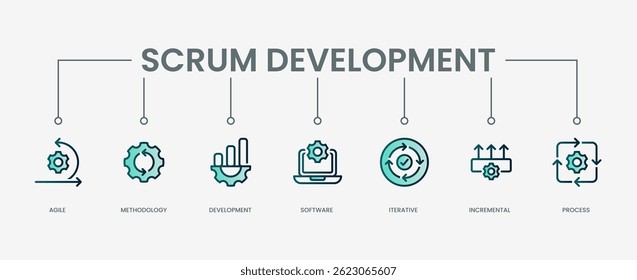 Scrum development set icon with modern green concept