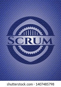 Scrum emblem with jean high quality background. Vector Illustration. Detailed.
