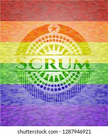 Scrum emblem on mosaic background with the colors of the LGBT flag