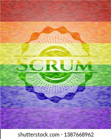 Scrum emblem on mosaic background with the colors of the LGBT flag