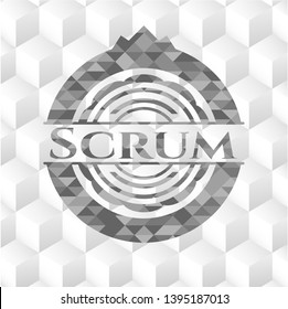 Scrum grey emblem with geometric cube white background