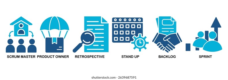 Scrum icon set vector illustration concept with icon of scrum master, product owner, retrospective, stand up, backlog, and sprint