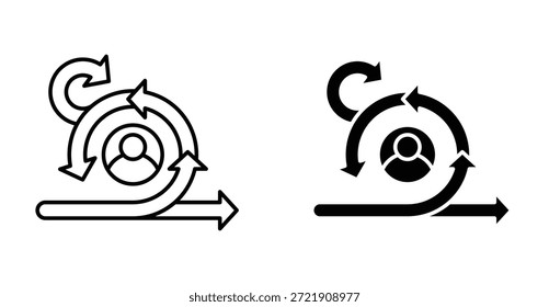 Conjunto de iconos de Scrum. Símbolo de Vector Scrum en estilo negro relleno y delineado.