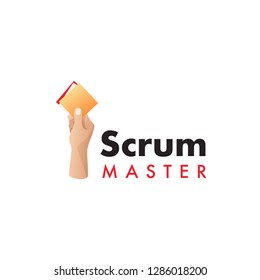 Scrum master hand sticking papers. Vector illustration of scrum methodology process.