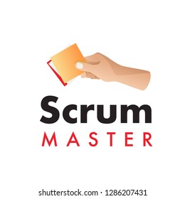 Scrum master hand sticking papers. Vector illustration of scrum methodology process. T shirt print, vector type.