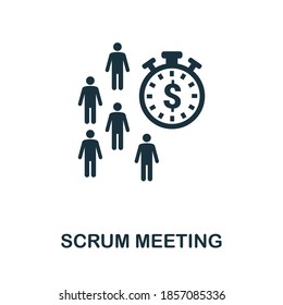 Tagungssymbol anzeigen. Kreatives Elementzeichen aus der agilen Methodensammlung. Monochrome Scrum Meeting Symbol für Vorlagen, Infografiken und mehr.