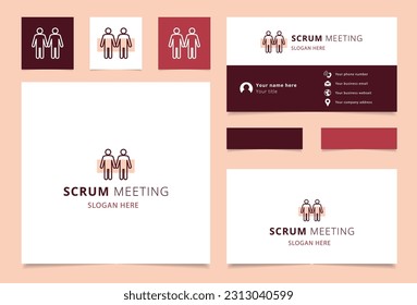 Scrum meeting logo design with editable slogan. Branding book and business card template.