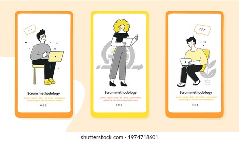 Scrum methodology for marketing design, flat vector landing page template.