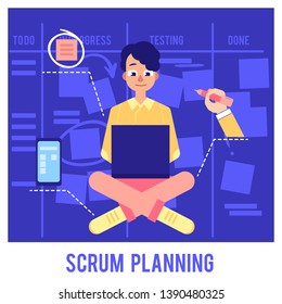 Scrum Planning Concept Young Man Working Stock Vector (Royalty Free ...