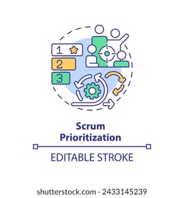 Scrum Priorisierung Multi-Farbe Konzept-Symbol. Teamwork-Organisation. Darstellung der runden Formlinie. Abstrakte Idee. Grafikdesign. Einfache Verwendung in Infografik, Werbematerial, Artikel, Blog-Beitrag