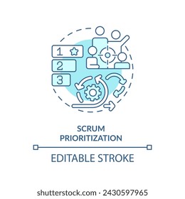 Scrum Priorisierung weiches blaues Konzept-Symbol. Teamwork-Organisation. Darstellung der runden Formlinie. Abstrakte Idee. Grafikdesign. Einfache Verwendung in Infografik, Werbematerial, Artikel, Blog-Beitrag