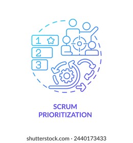 Scrum Priorisierung, Teamwork blaue Farbverlaufskonzept-Symbol. Darstellung der runden Formlinie. Abstrakte Idee. Grafikdesign. Einfache Verwendung in Infografik, Werbematerial, Artikel, Blog-Beitrag