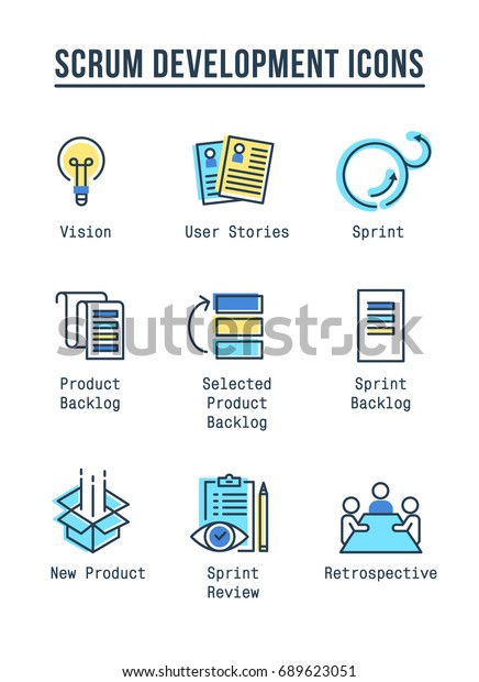 スクラムプロセスラインアイコンセット のベクター画像素材 ロイヤリティフリー