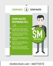 Scrum Roles - Scrum Master Responsibilities Template In Scrum Development Process On Light Grey Background