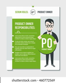 Scrum Roles - Product Owner Responsibilities Template In Scrum Development Process On Light Grey Background