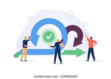 Scrum sprint methodology as agile development process tiny person concept. Software integration and implementation process plan with task planning strategy vector illustration. Effective work tool.