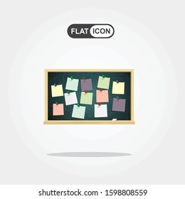 Scrum task board hanging on wall full of tasks on note cards. Development, team work, agenda, to do list. illustration in flat style