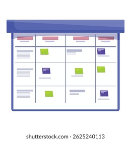 El tablero de tareas Scrum muestra las tareas diarias para el equipo de desarrollo de software que trabaja en sprints