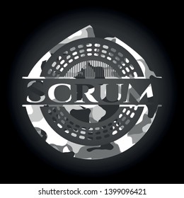 Scrum written on a grey camouflage texture