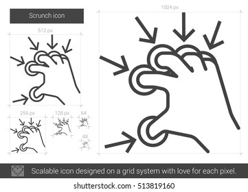 Scrunch, Vektorsymbol einzeln auf weißem Hintergrund. Scrunch-Line-Symbol für Infografik, Website oder App. Skalierbares Symbol, das auf einem Gittersystem entworfen wurde.