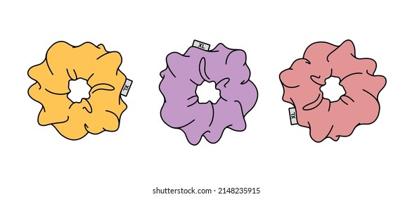 Scrunchie Small Business. Vector color illustration of XL size Scrunchies. Hair accessory.