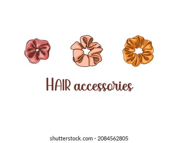 Scrunchy banner in cartoon style. Perfect for hairdress salon, kids shop, beauty and fashion store. Vector illustration
