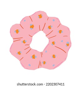 Scrunchy, elastic fabric covered hair tie, fashion accessory. Vector isolated illustration.