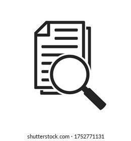 Scrutiny Document Icon. Document With Magnifier Loupe. Vector Illustration On White Isolated Background.