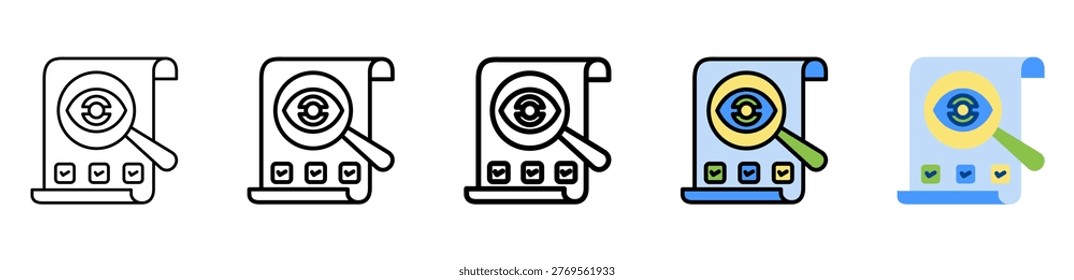 Scrutiny Icon With Differences and Colors Style Illustration