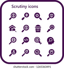  scrutiny icon set. 16 filled scrutiny icons. Simple modern icons about  - Search, Loupe, Magnifying glass, Glass