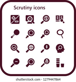  scrutiny icon set. 16 filled scrutiny icons. Simple modern icons about  - Zoom, Search, Magnifying glass, Loupe, Zoom out, Glass
