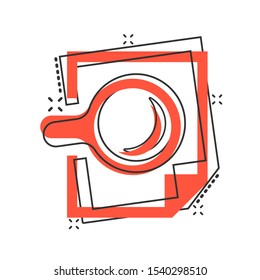 Scrutiny plan icon in comic style. Document with magnifier loupe business concept splash effect.