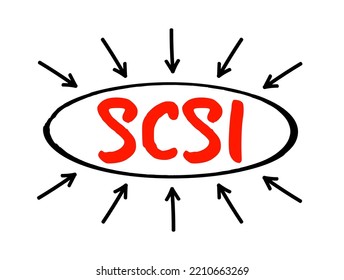 SCSI - Small Computer System Interface Is A Set Of Standards For Physically Connecting And Transferring Data, Acronym Text Concept With Arrows