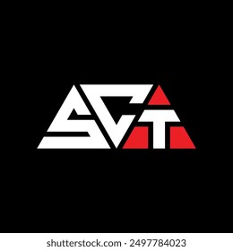 SCT triangle letter logo design with triangle shape. SCT triangle logo design monogram. SCT triangle vector logo template with red color. SCT triangular logo Simple, Elegant, and Luxurious design.