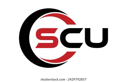 SCU initial letter creative circle shape icon swoosh logo design vector template. monogram, lettermark, circle, calligraphy, symbol, emblem, elegant, abstract, wordmark, sign, art, typography, fashion