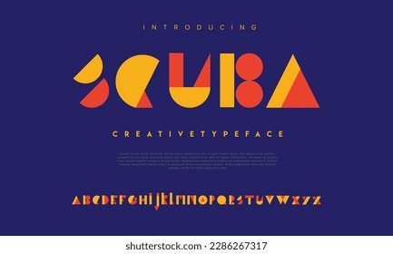 Scuba abstract digital logo font alphabet. Minimal modern urban fonts for logo, brand etc. Typography typeface uppercase lowercase and number. vector illustration