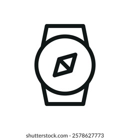 Scuba dive compass line icon, diving wrist compass vector symbol with editable stroke