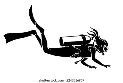 Scuba Dive, Woman Full Length Silhouette