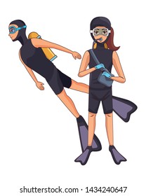scuba diver avatar and man diving vector illustration graphic design