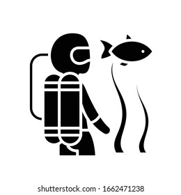 Scuba diver black icon, concept illustration, vector flat symbol, glyph sign.