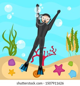 Scuba diver in the bottom of the sea - VEctor