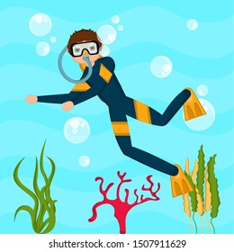 Scuba diver in the bottom of the sea - VEctor