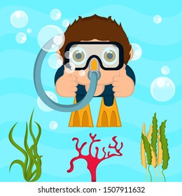 Scuba diver in the bottom of the sea - VEctor