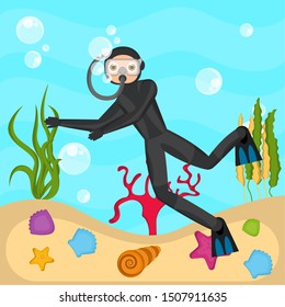 Scuba diver in the bottom of the sea - VEctor