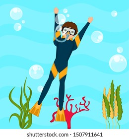 Scuba diver in the bottom of the sea - VEctor