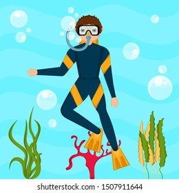 Scuba diver in the bottom of the sea - VEctor