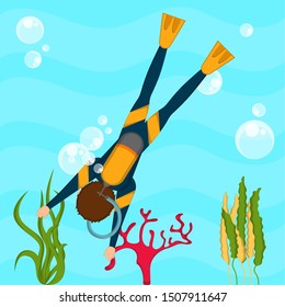 Scuba diver in the bottom of the sea - VEctor