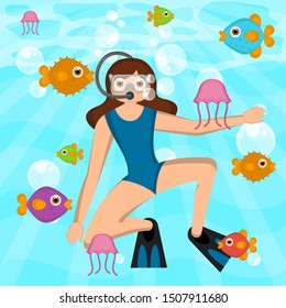 Scuba diver in the bottom of the sea - VEctor